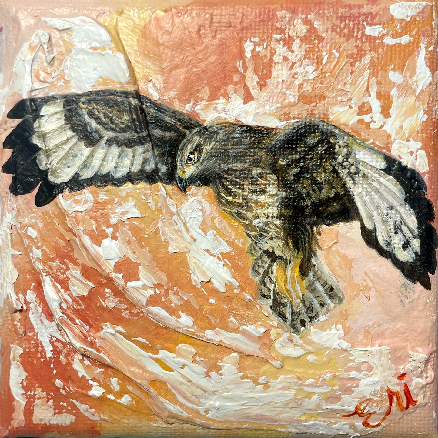 Buzzard Original Textured Art - 'Beneath The Blazing Dusk'
