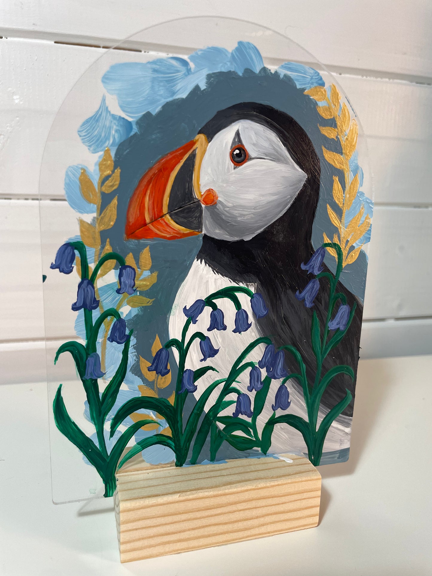 Harbour Sentinel – Puffin Acrylic Painting on Acrylic Arch