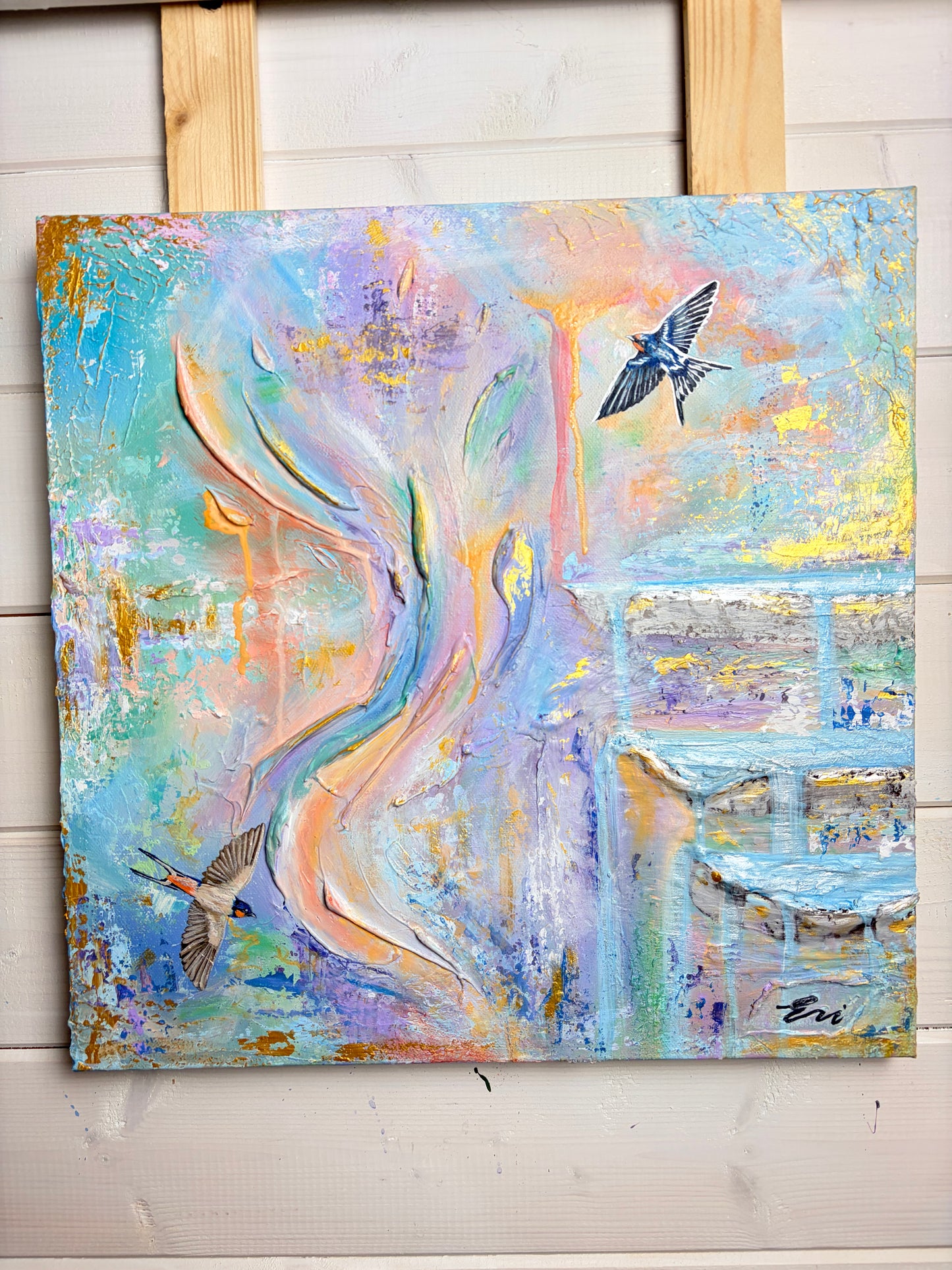 ‘Souls of the Sky’ – Original Mixed Media Textured Art on Canvas (405mm x 405mm)