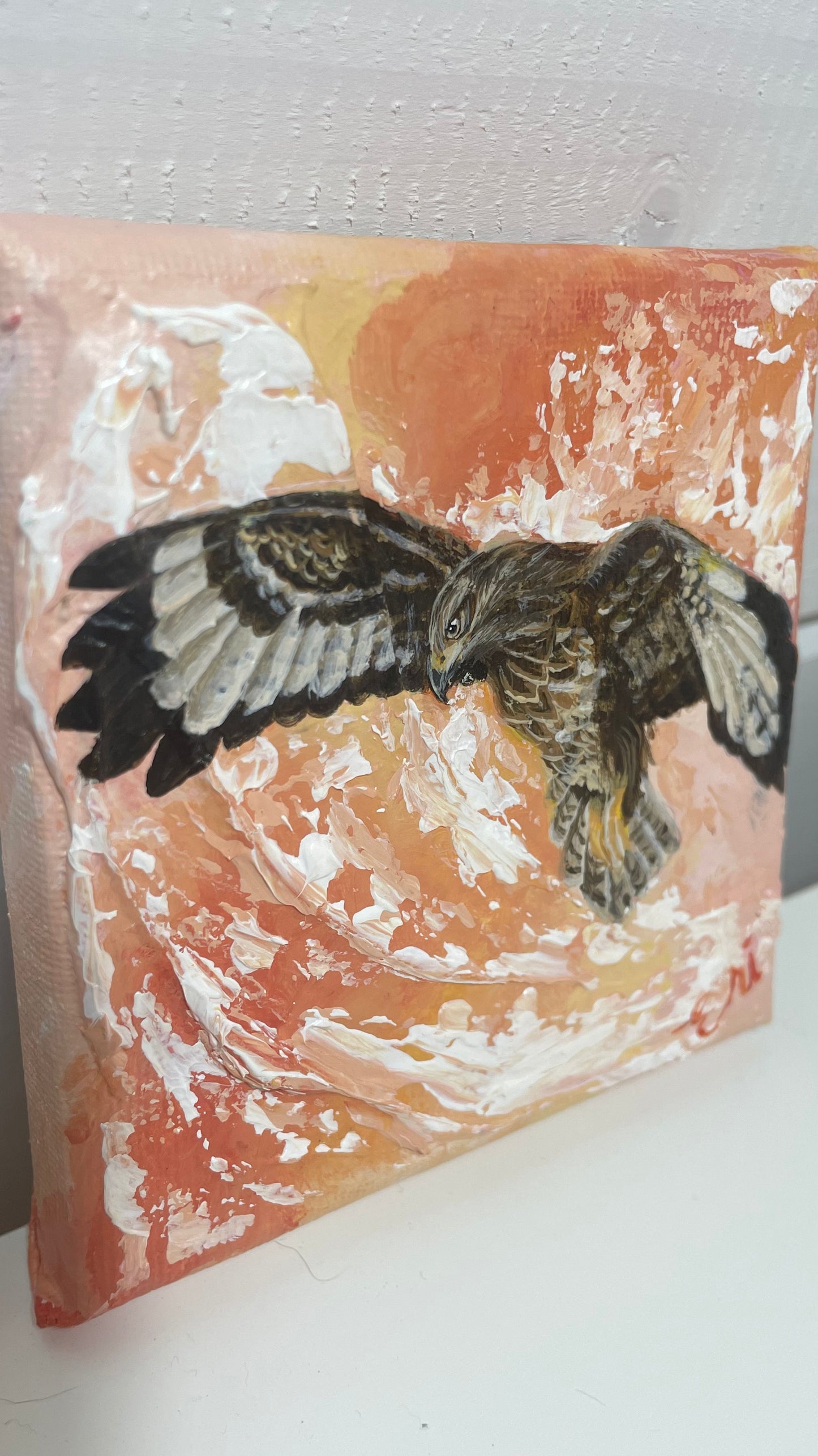 Buzzard Original Textured Art - 'Beneath The Blazing Dusk'