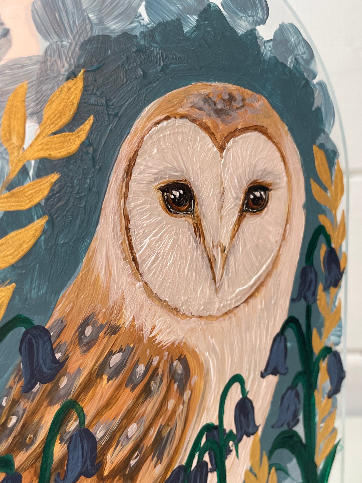 Moonlit Guardian – Barn Owl Painting on Acrylic Arch
