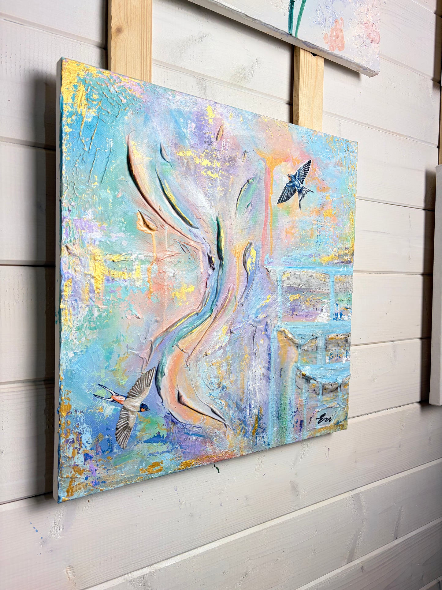 ‘Souls of the Sky’ – Original Mixed Media Textured Art on Canvas (405mm x 405mm)