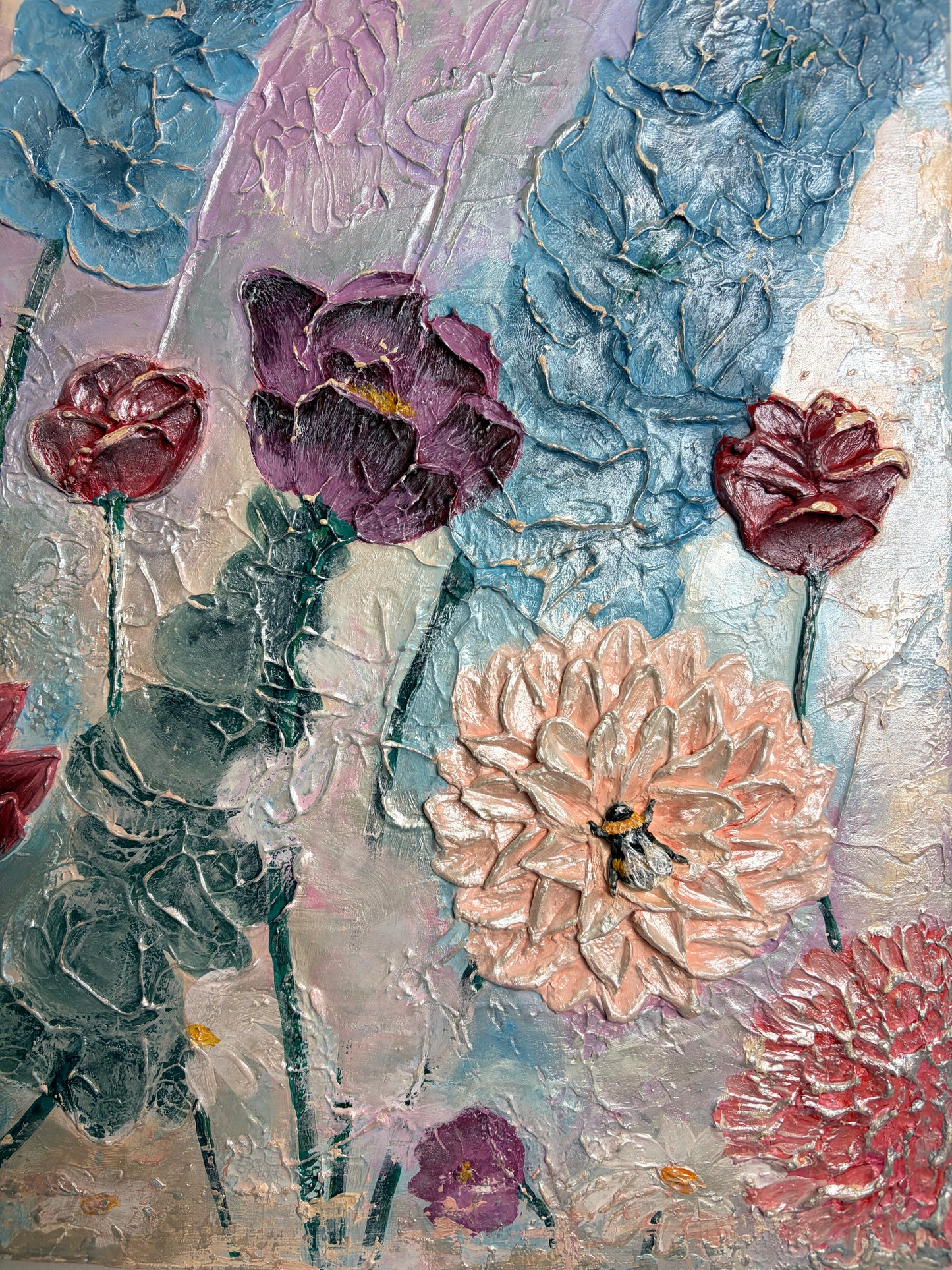 ‘Dance of Petals’ – Original Mixed Media Textured Art on Canvas (500mm x 500mm)