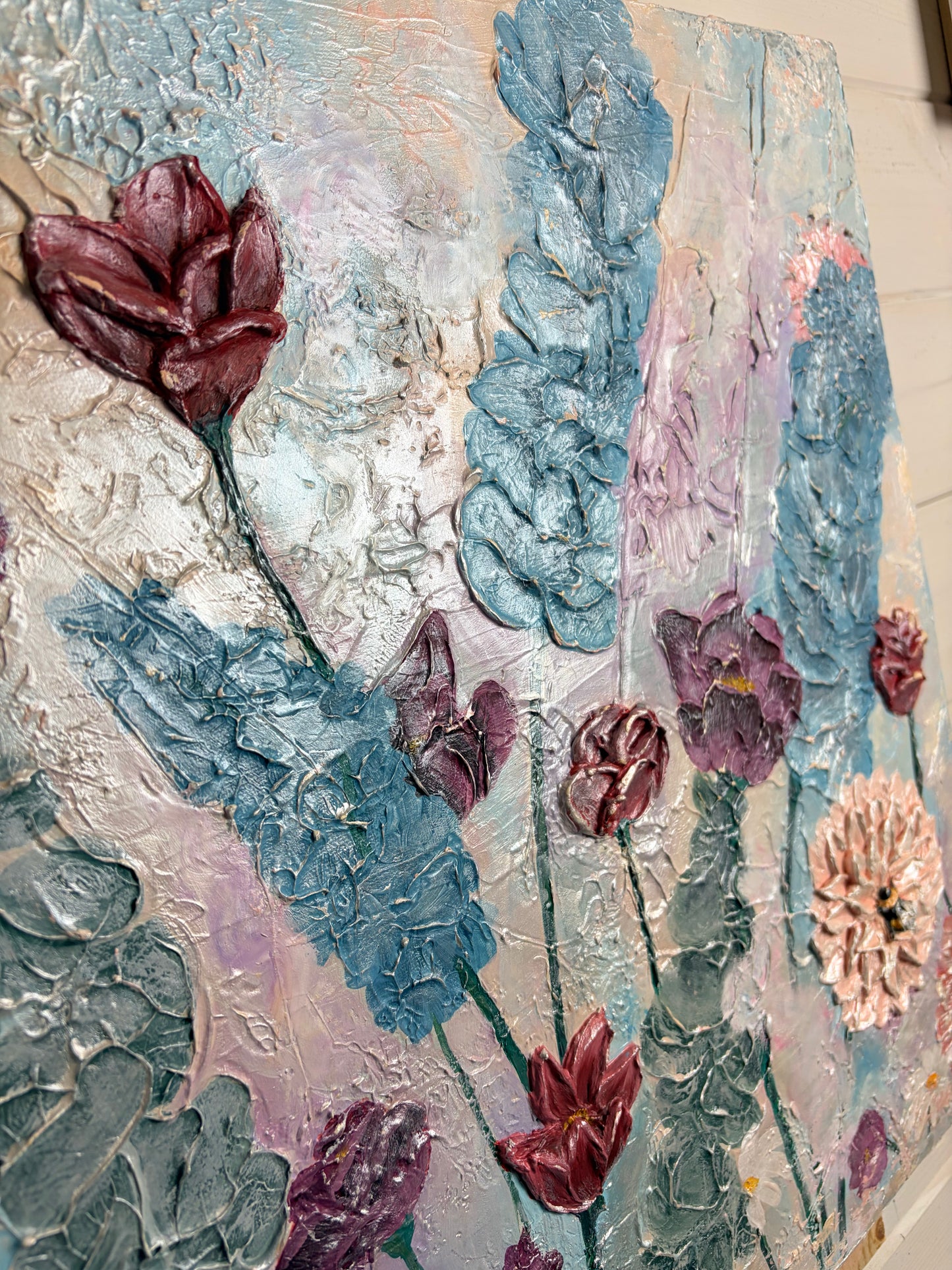 ‘Dance of Petals’ – Original Mixed Media Textured Art on Canvas (500mm x 500mm)