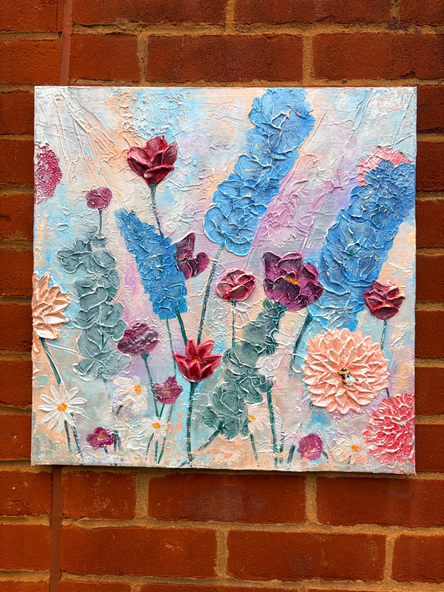 ‘Dance of Petals’ – Original Mixed Media Textured Art on Canvas (500mm x 500mm)