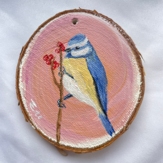 Blue Tit Wood Slice Original