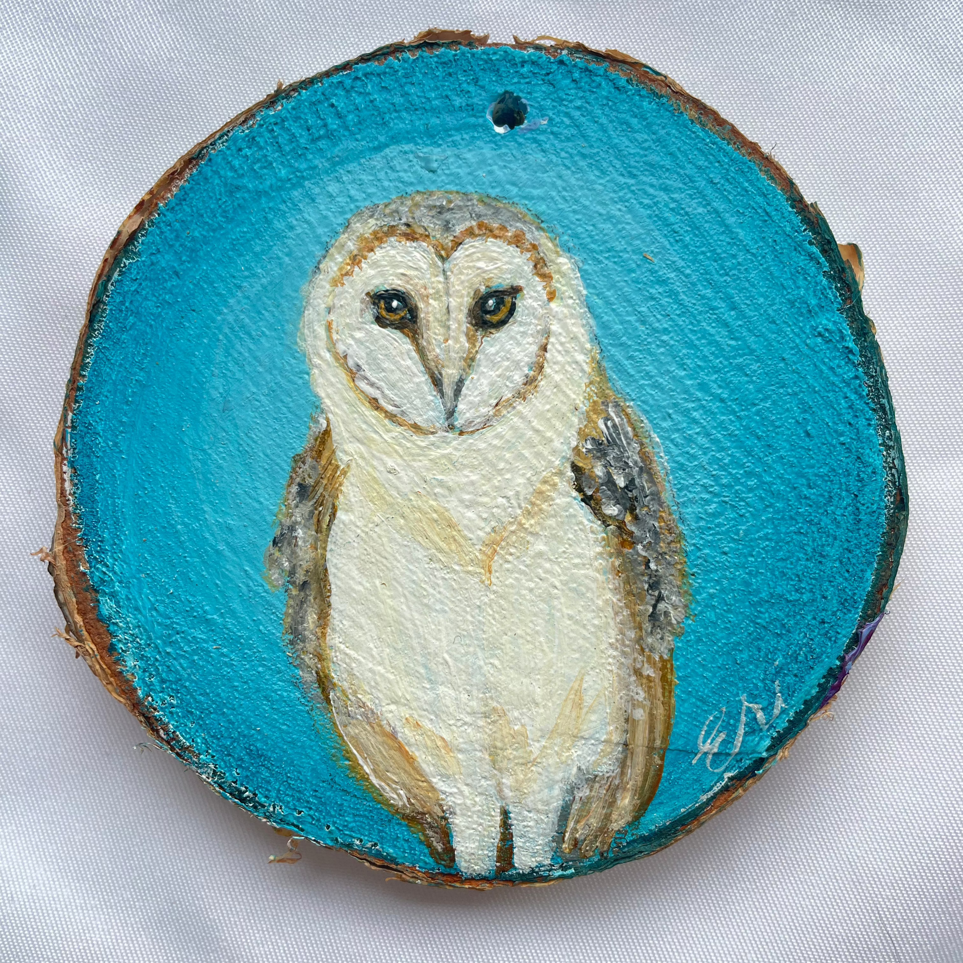 Barn Owl Painted on wood slice