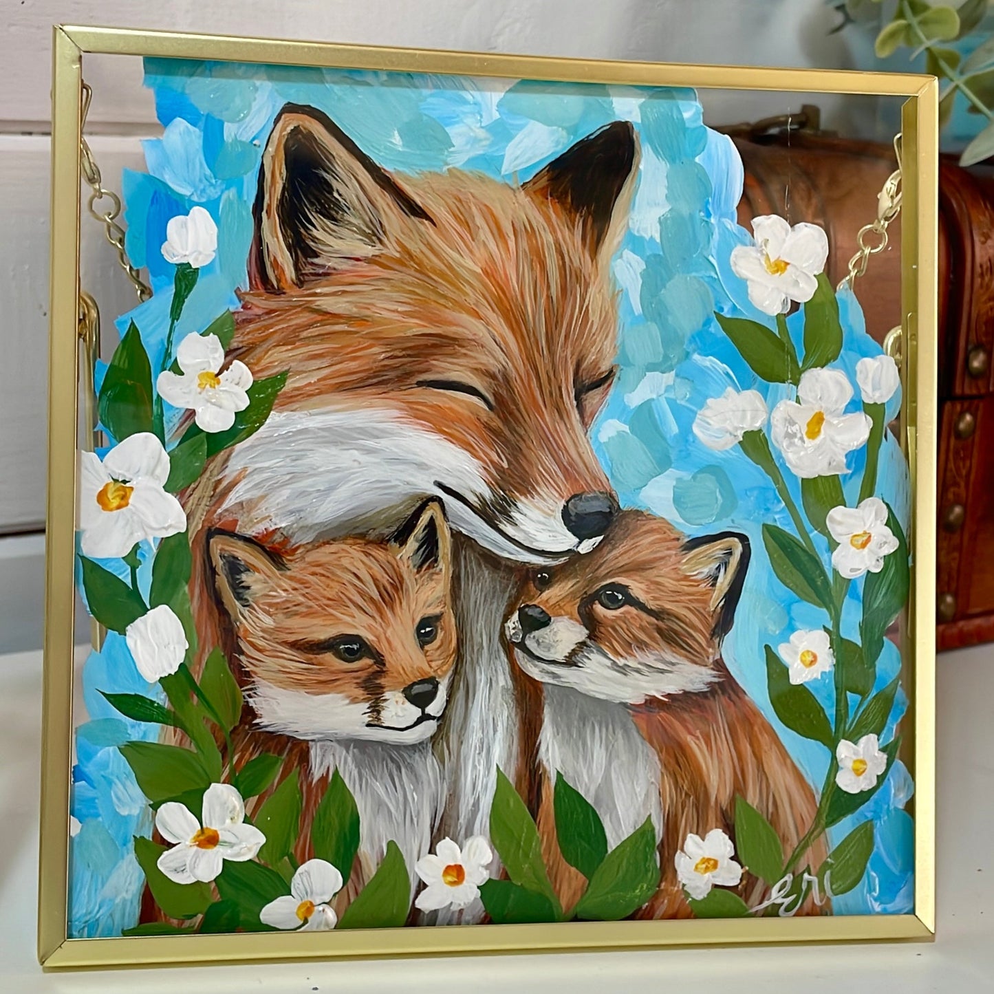 Mother’s Meadow – Fox Family Painting on Glass