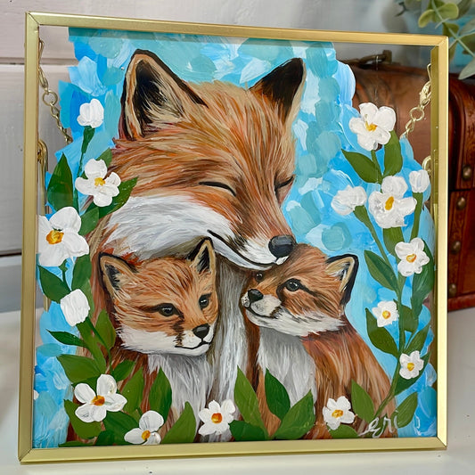 Mother’s Meadow – Fox Family Painting on Glass