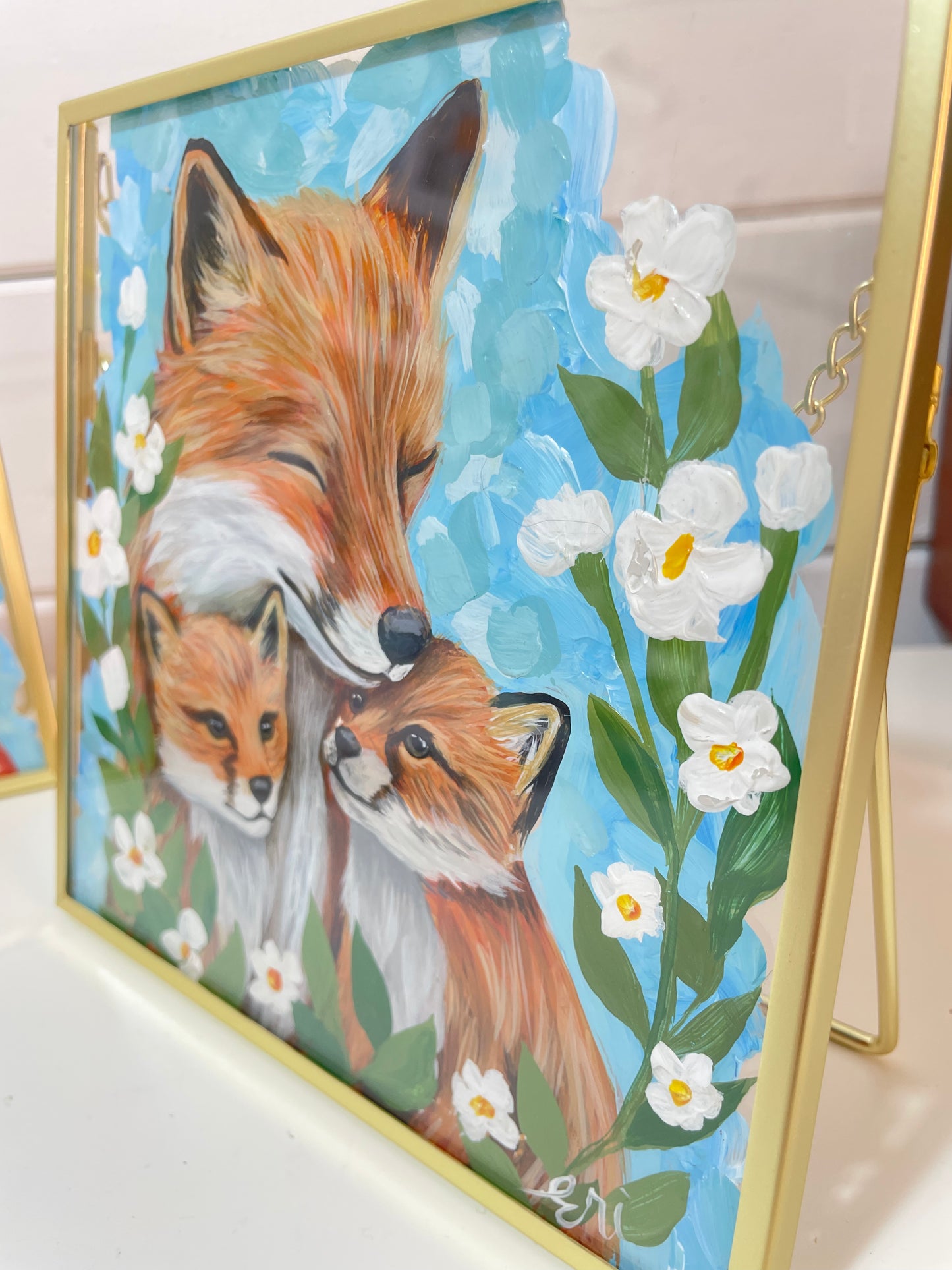 Mother’s Meadow – Fox Family Painting on Glass