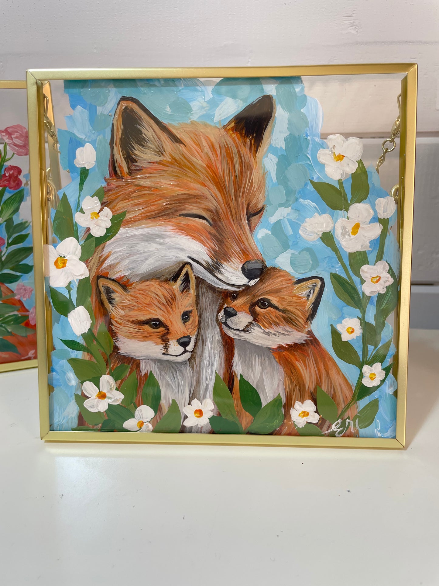 Mother’s Meadow – Fox Family Painting on Glass