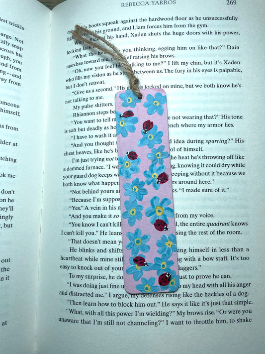 Ladybirds & Forget-Me-Nots Hand Painted Bookmark