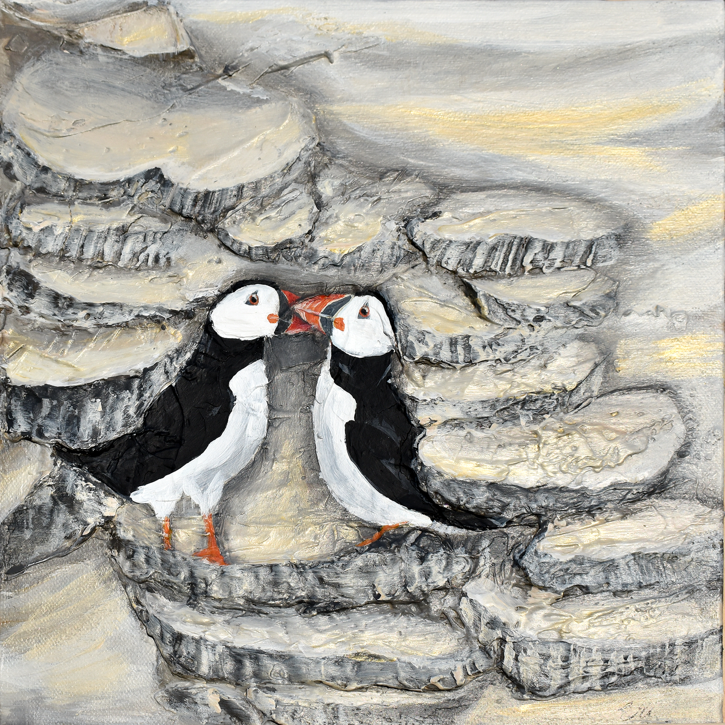 Lovey Dovey Original Puffin Painting