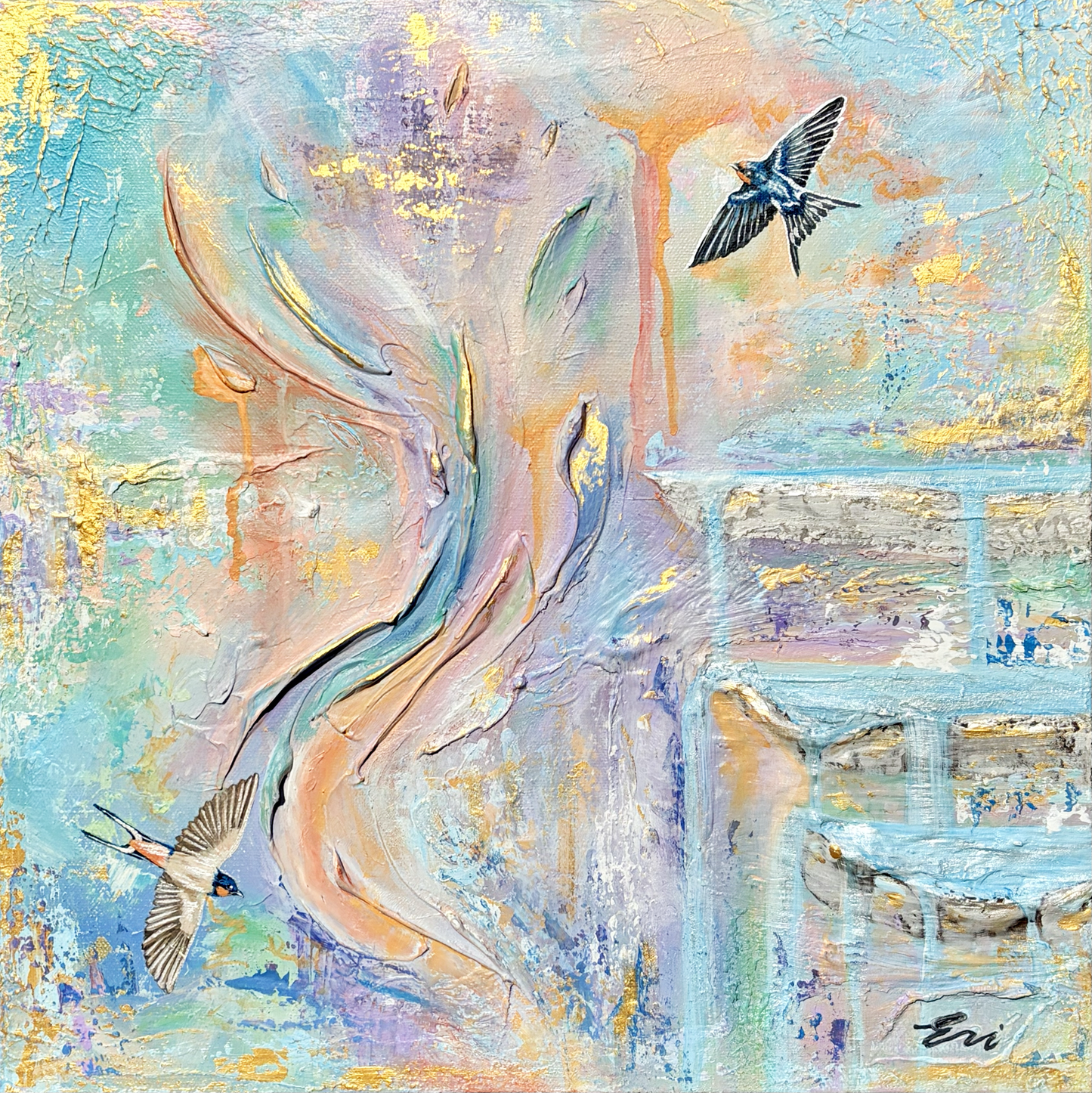 ‘Souls of the Sky’ – Original Mixed Media Textured Art on Canvas (405mm x 405mm)