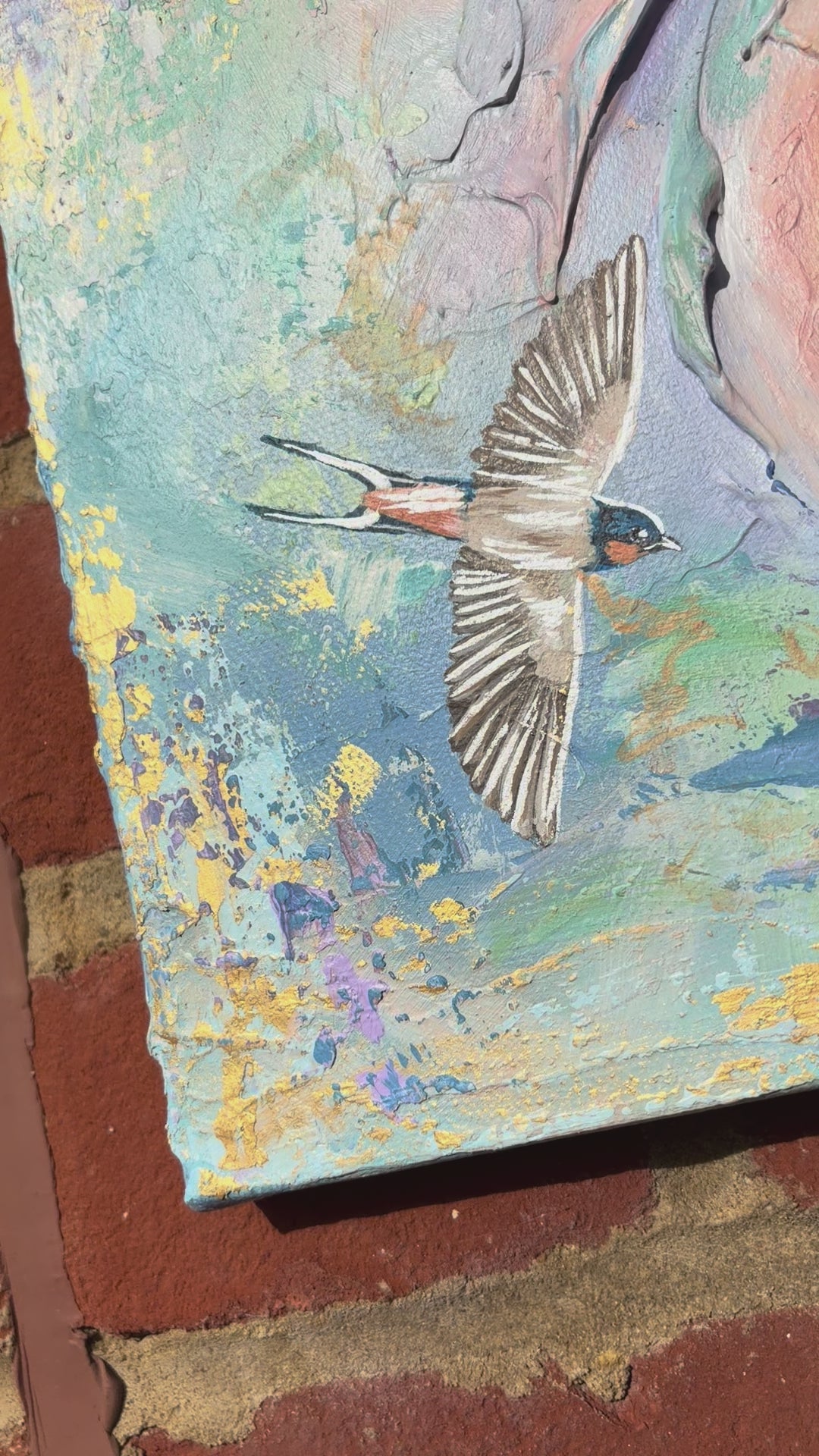 a video of an artwork of swallows 