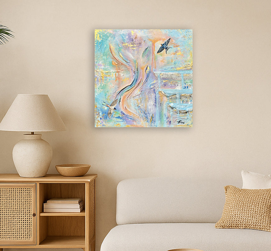 ‘Souls of the Sky’ – Original Mixed Media Textured Art on Canvas (405mm x 405mm)